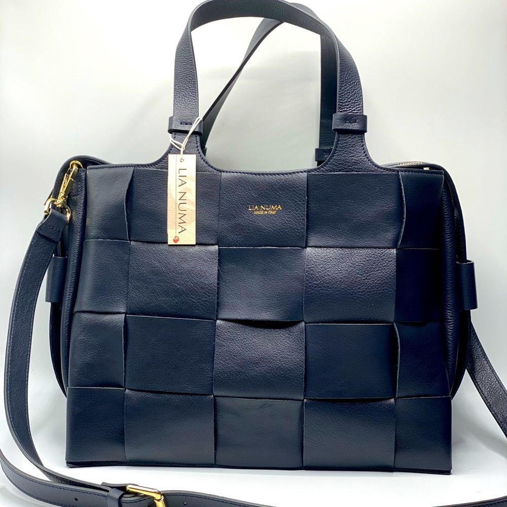 NWT Lia Numa Italian Leather Woven Tote